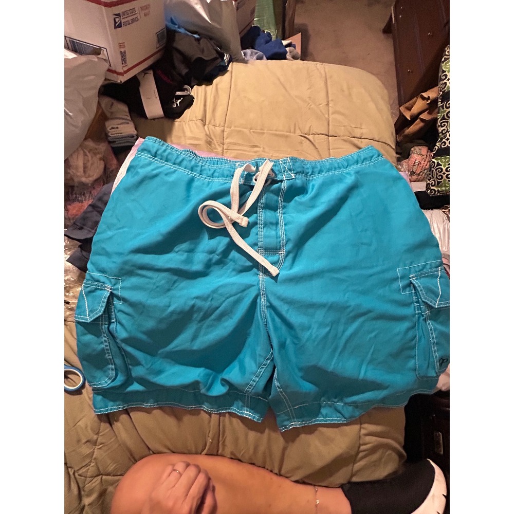 Ocean Pacific Mens Turquoise Blue Cargo Swim Trunks Board Shorts Size 2XL 44-46